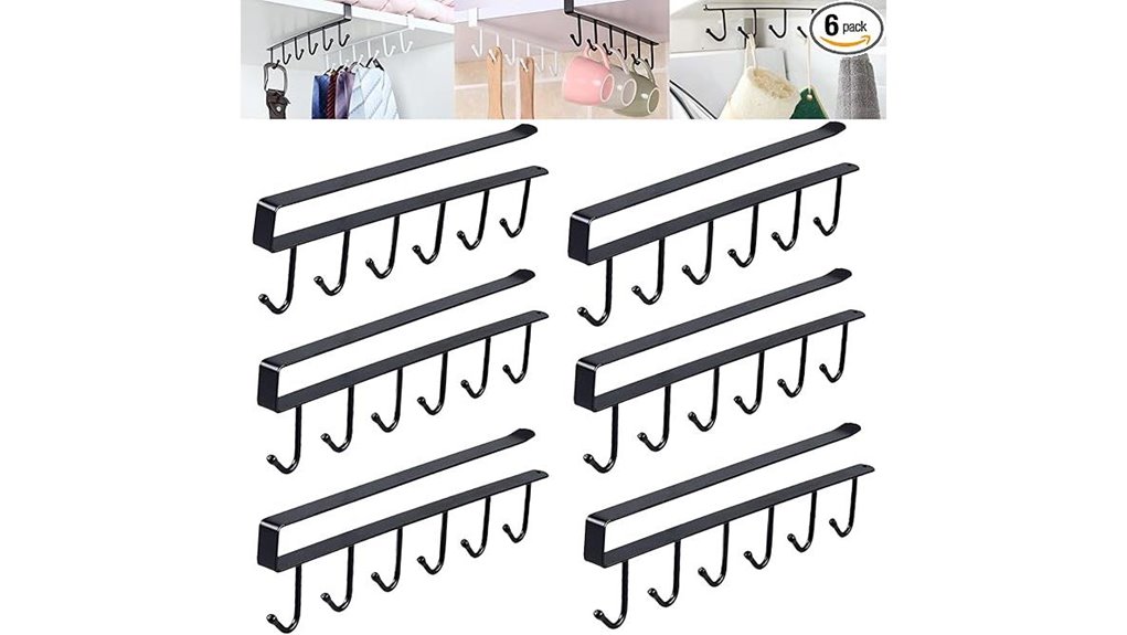 six piece under cabinet mug hooks