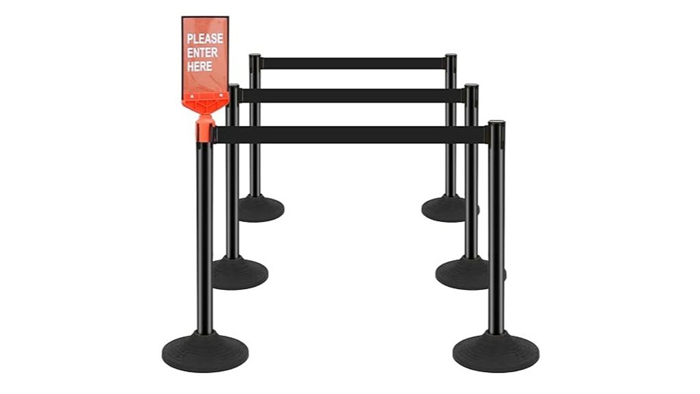 six retractable duty stanchions