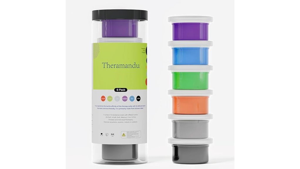 six therabandu therapy putty packs with varied resistances