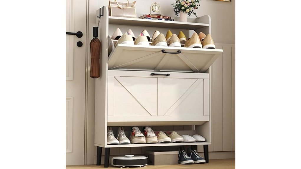 slim shoe cabinet with flip drawers