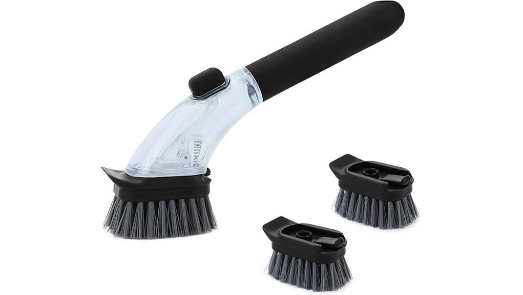 soap dispensing dish brush with handle