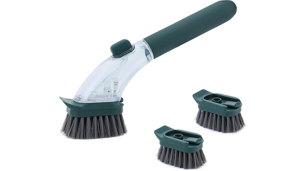soap dispensing dish brush with handle