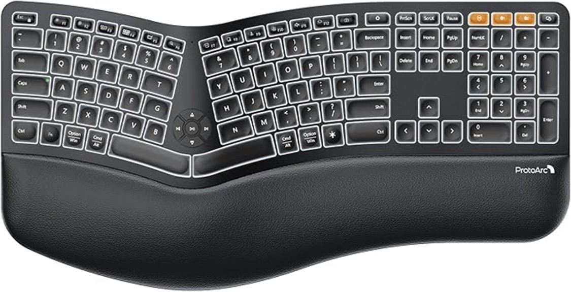 split backlit ergonomic bluetooth keyboard