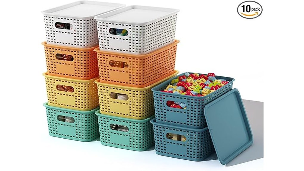 stackable plastic storage baskets
