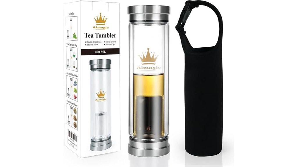 tea infuser bottle with double wall glass