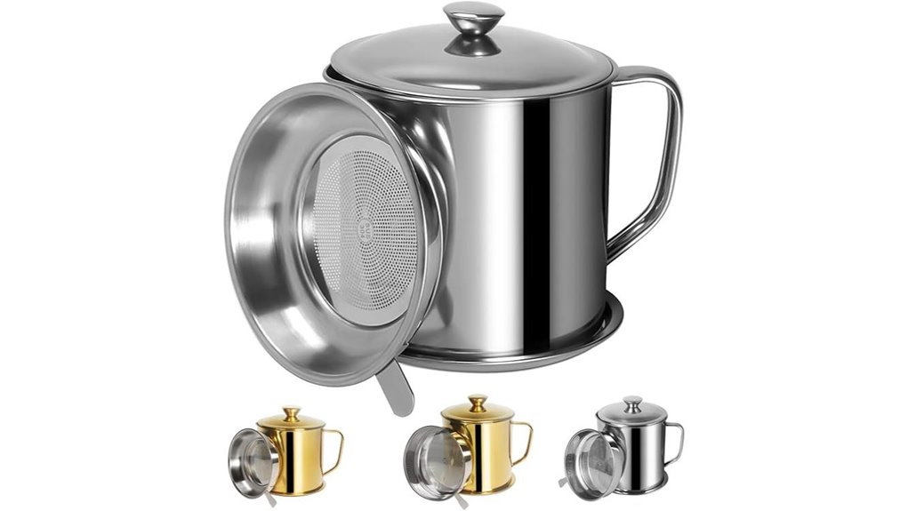 tellshun bacon grease container with strainer four words
