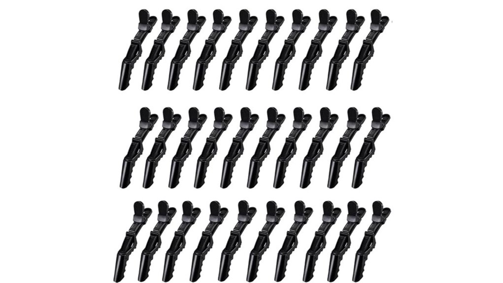 thirty black alligator clips