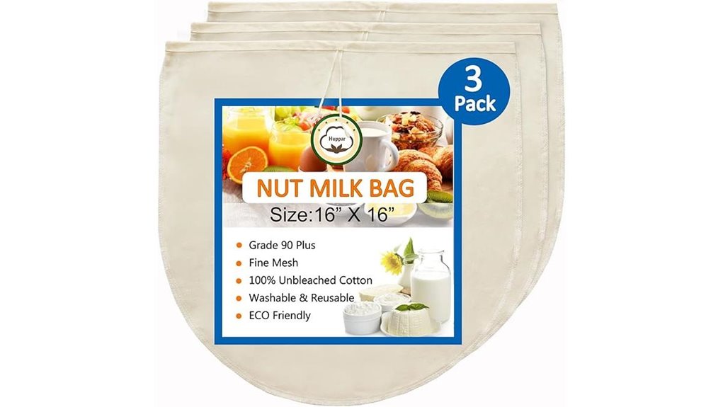 three pack 16x16 inch nut milk bags