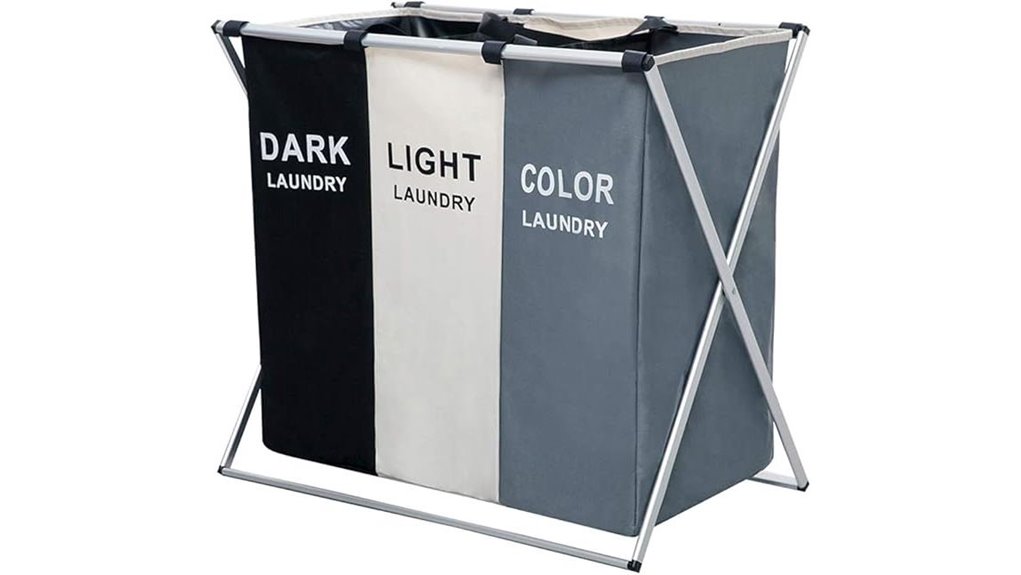 three section folding laundry basket