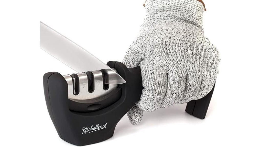 three stage 4 in 1 knife glove sharpener
