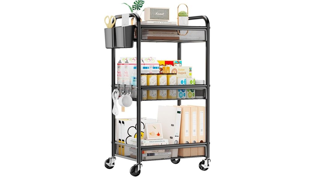 three tier rolling metal cart
