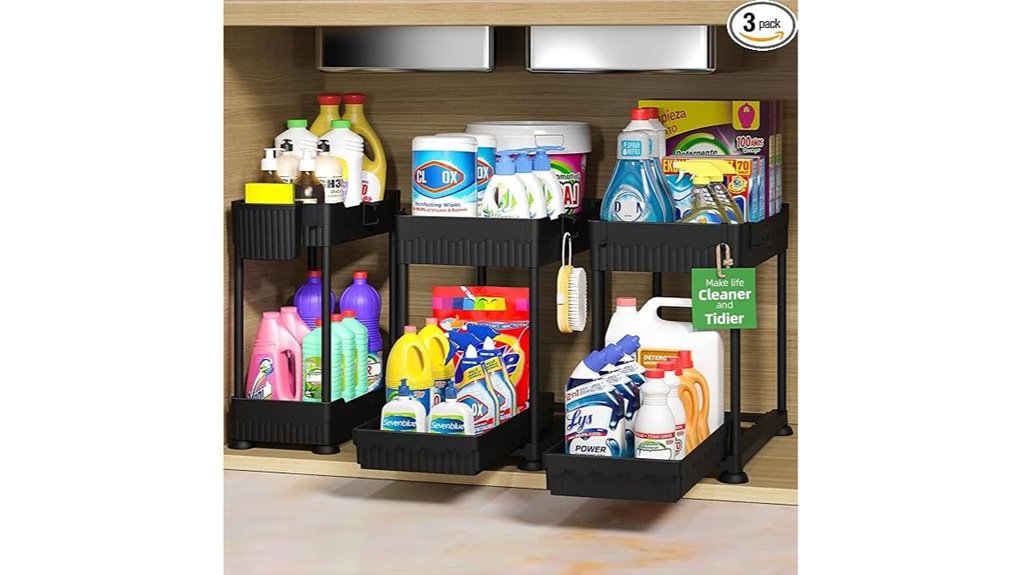 three unit under sink organizer