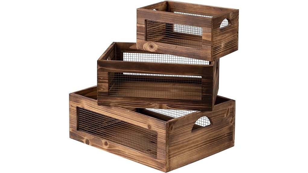 three wooden decorative crates