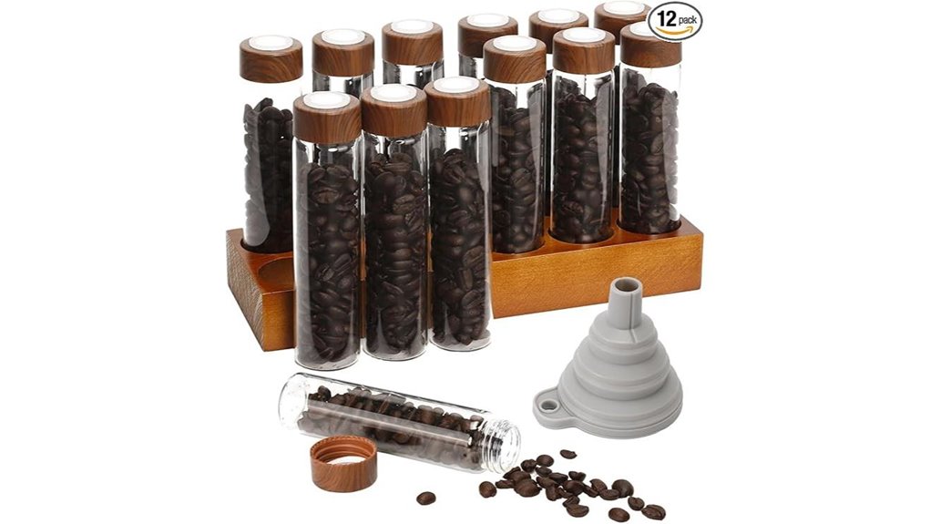 twelve coffee bean storage tubes