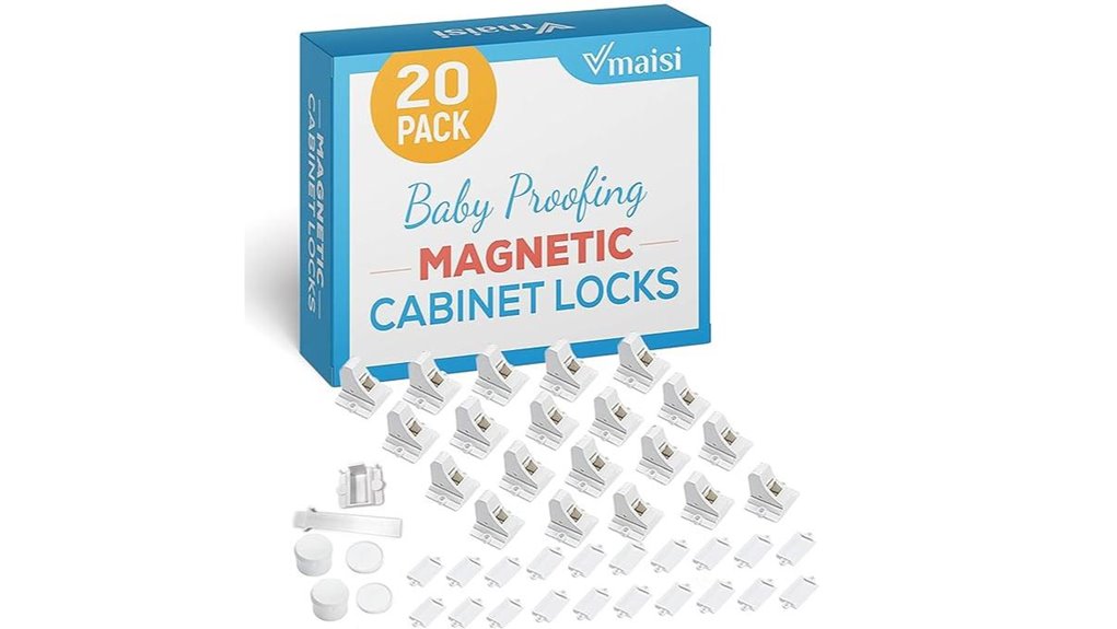 twenty pack magnetic cabinet locks for babyproofing