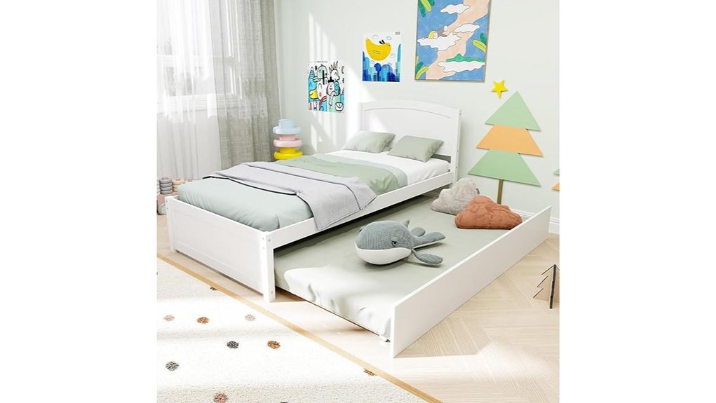 twin trundle bed with white solid wood slats