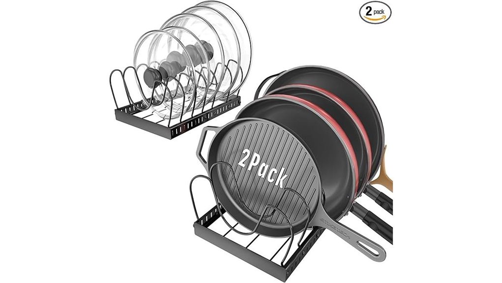 two pack pot lid organizer with adjustable dividers
