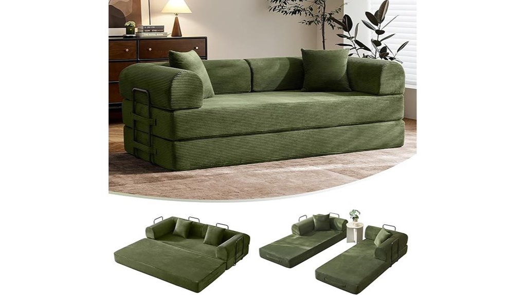 unassembled green convertible sofa