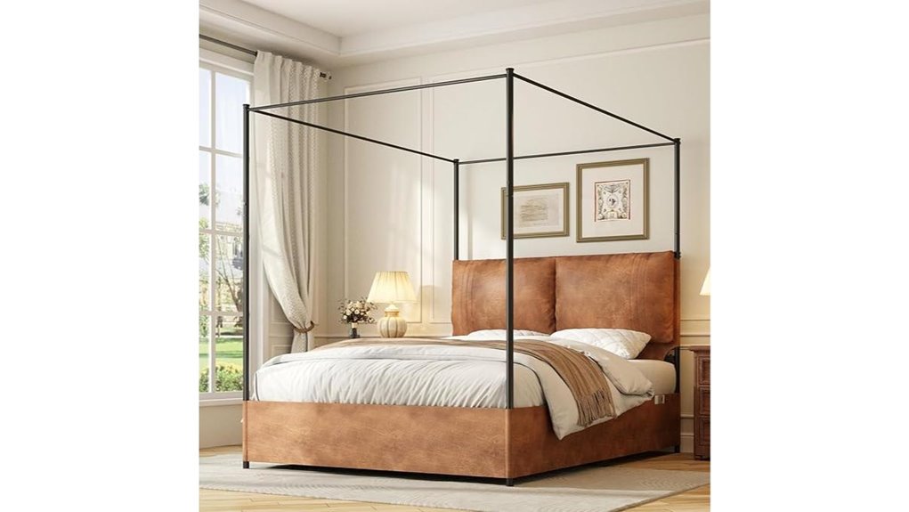 upholstered canopy queen bed