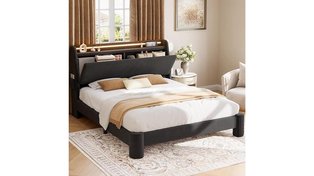 upholstered led bed storage