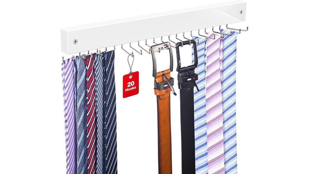 wall mounted 20 hook tie belt rack