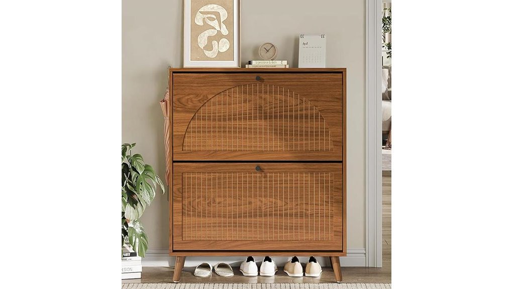 walnut shoe cabinet with drawers