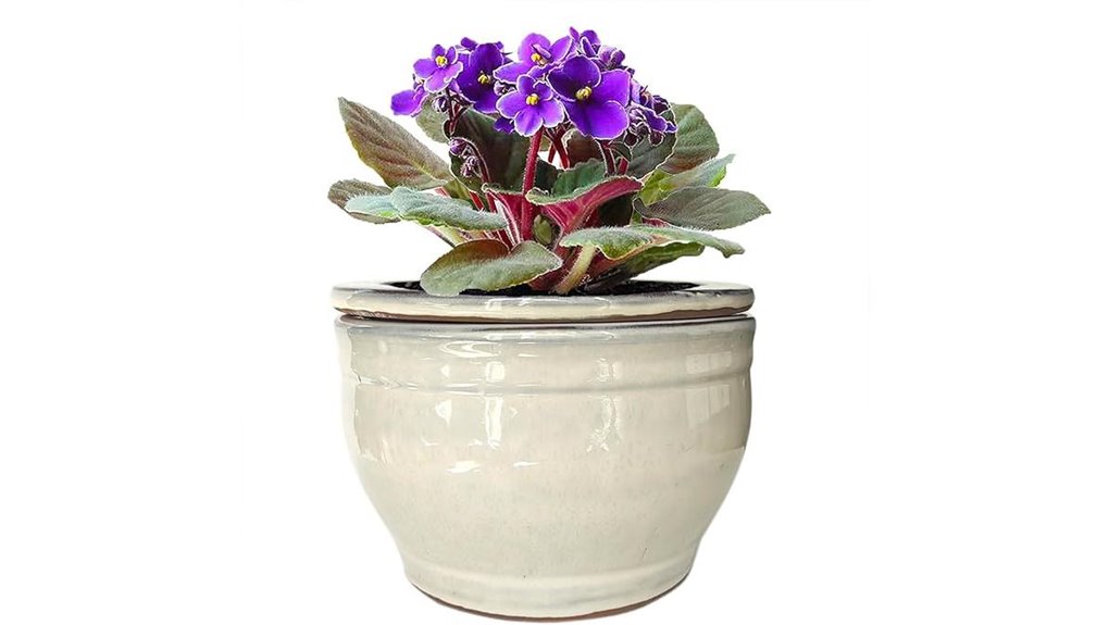 white 6 inch self watering ceramic pot