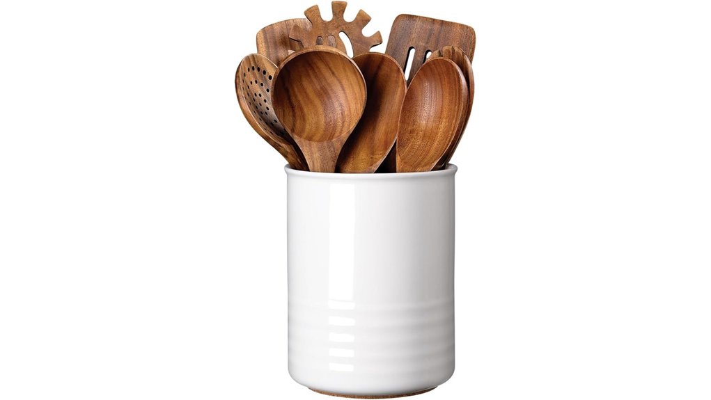 white ceramic countertop crock