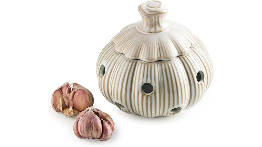 white ceramic garlic keeper
