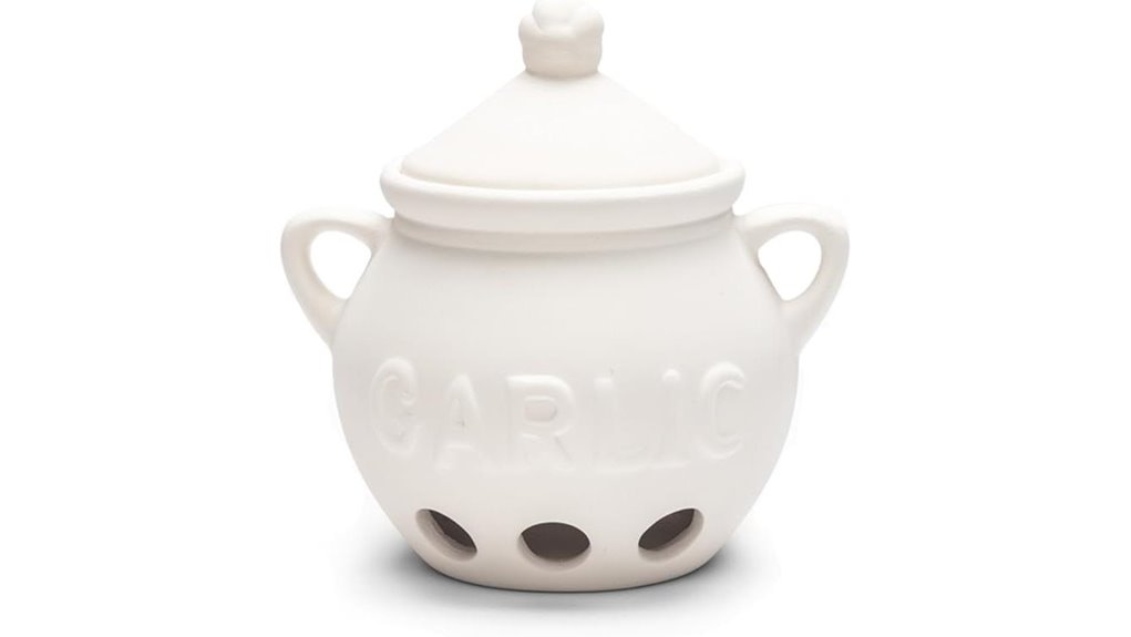 white ceramic garlic keeper