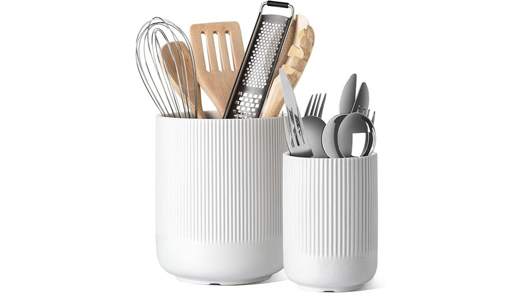 white ceramic utensil holder