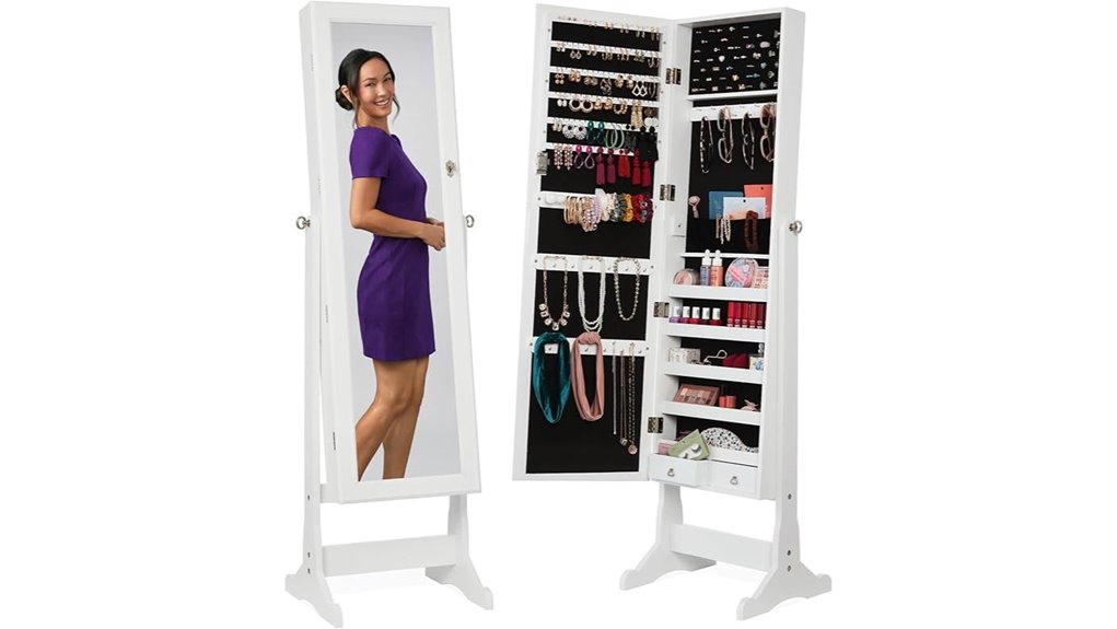 white mirror lock jewelry armoire