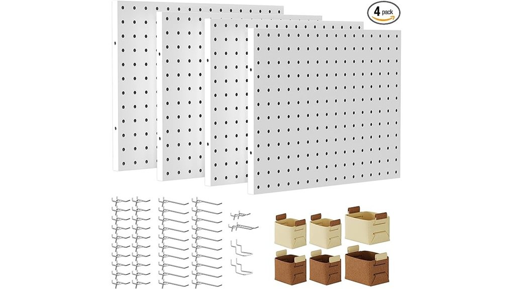 white pegboards with hooks