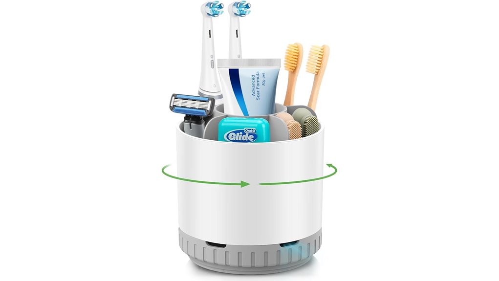 white rotating toothbrush holder
