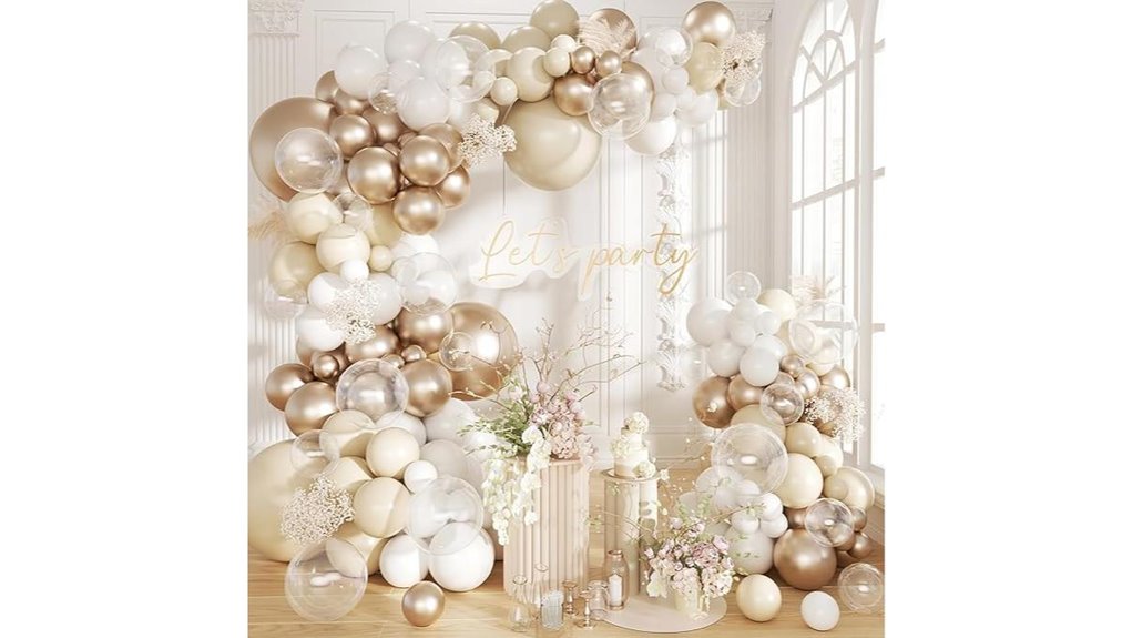 white sand metallic champagne balloons