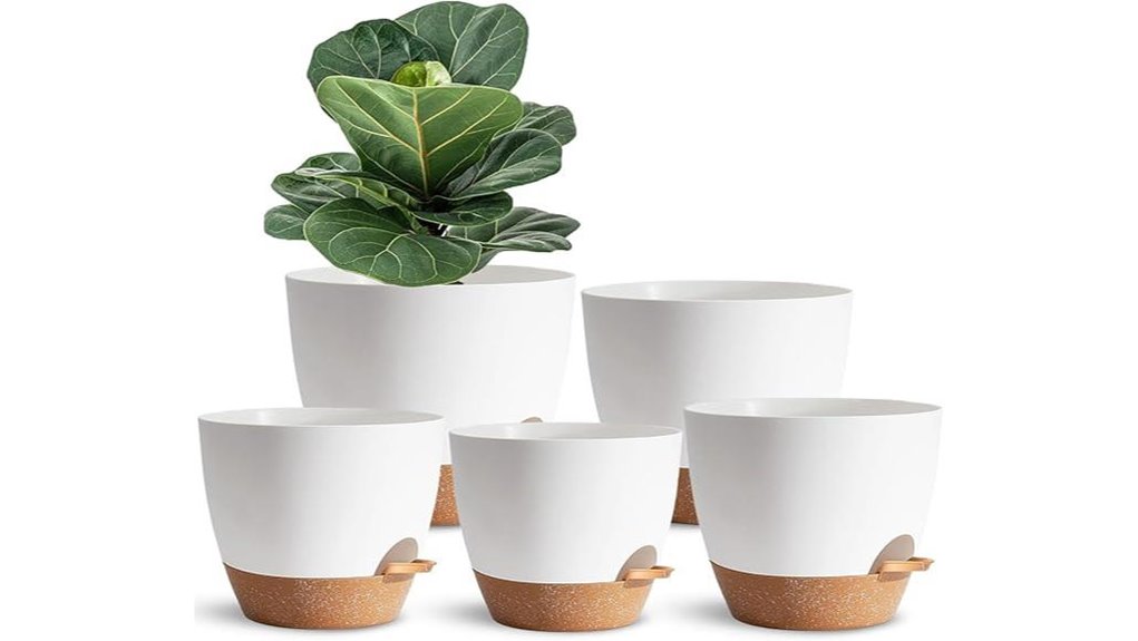 white self watering plant pots