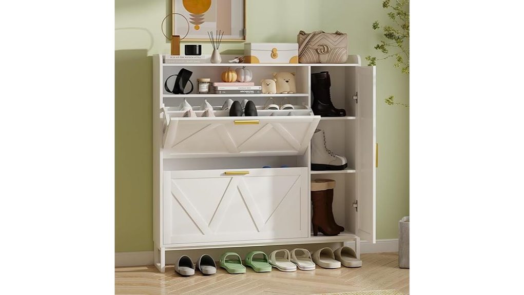 white shoe cabinet with drawers