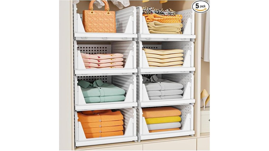 white stackable closet baskets