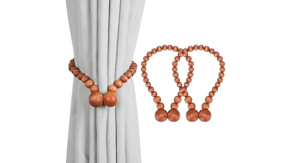 wood bead magnetic curtain tiebacks
