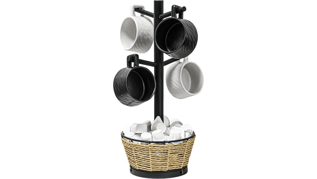 wood mug holder tree black basket