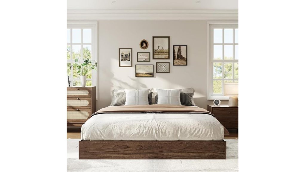 wood platform bed with slats queen