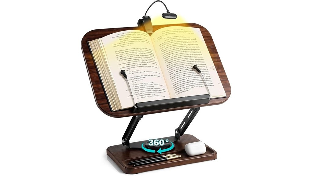 wooden adjustable lighted book stand