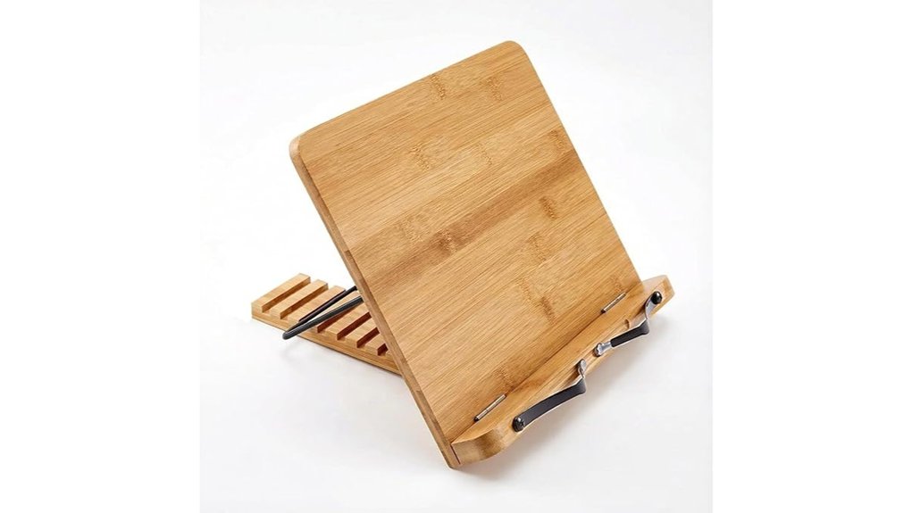 wooden book stand with clips