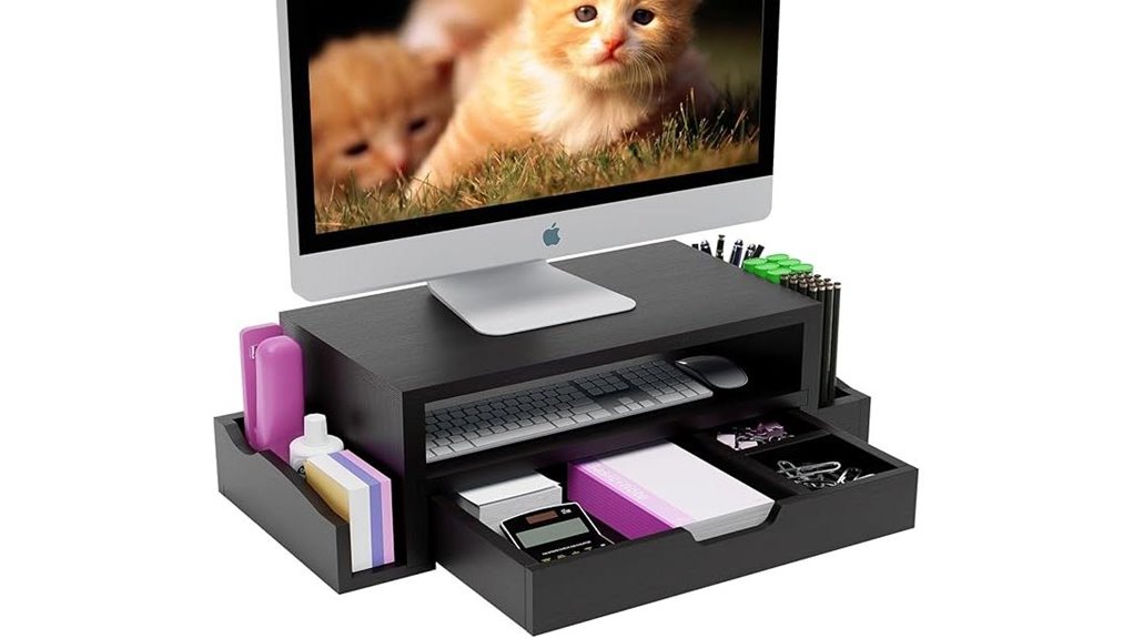 wooden monitor stand drawer