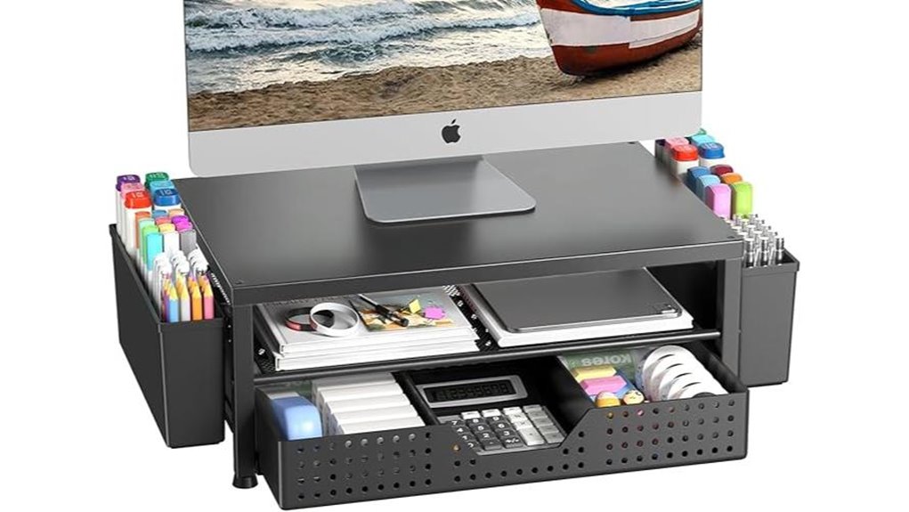 wooden monitor stand drawer