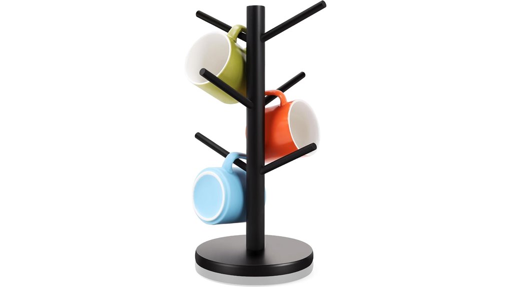 wooden mug holder tree with six hooks