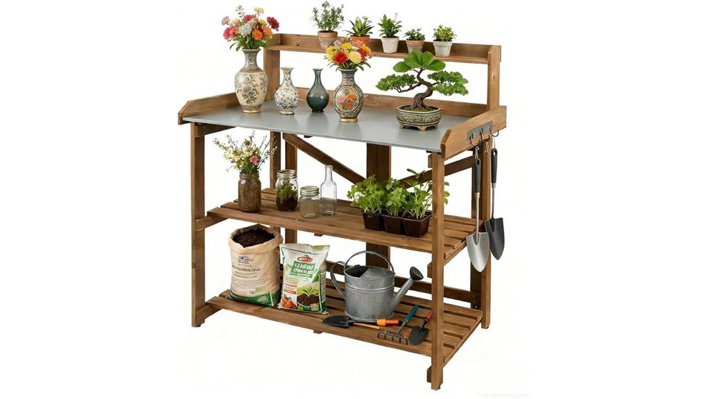 wooden outdoor potting bench