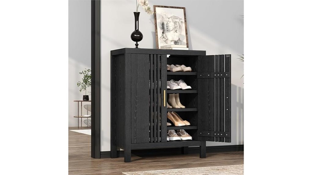 wooden shoes cabinet adjustable 5 tier black
