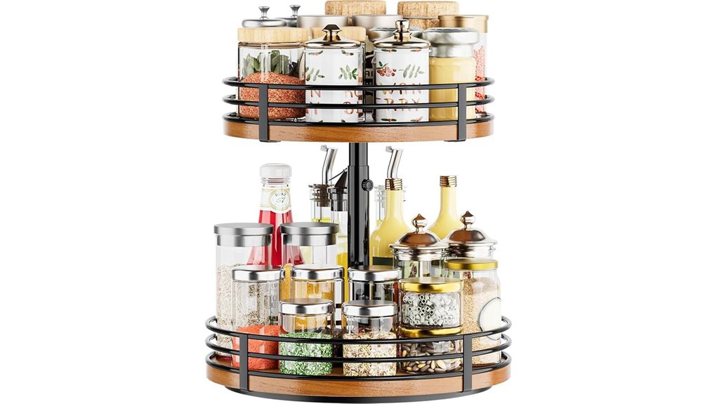 wooden two tier spice lazy susan